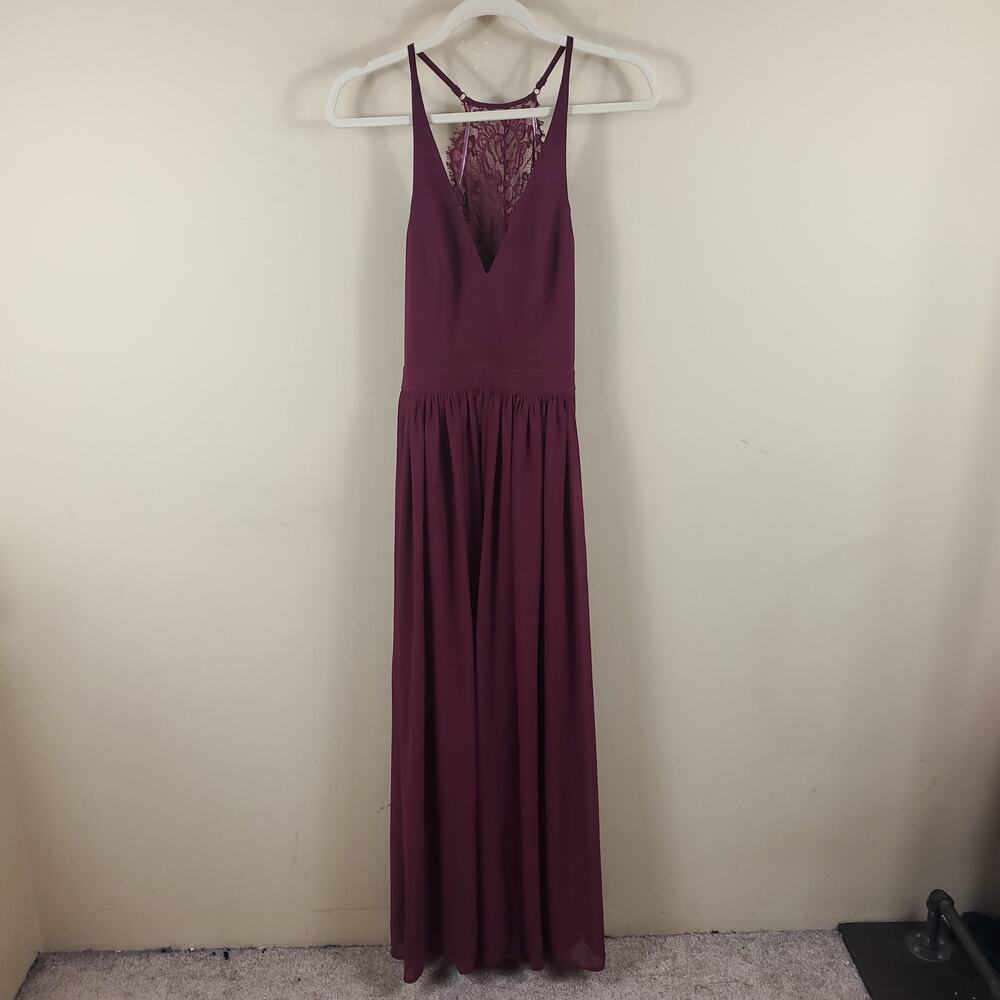 Lulus Love Spell Burgundy Lace-Back Maxi Dress Size S